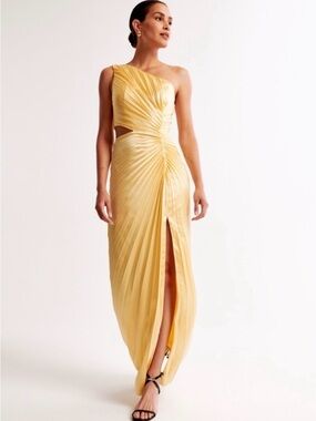Abercrombie & Fitch One-Shoulder Yellow Pleated Gown